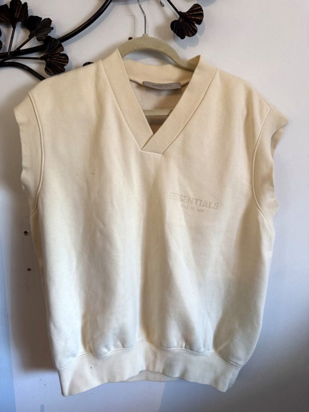 Fear of God Essentials V-Neck Sweatshirt Vest - Cream - Size XS